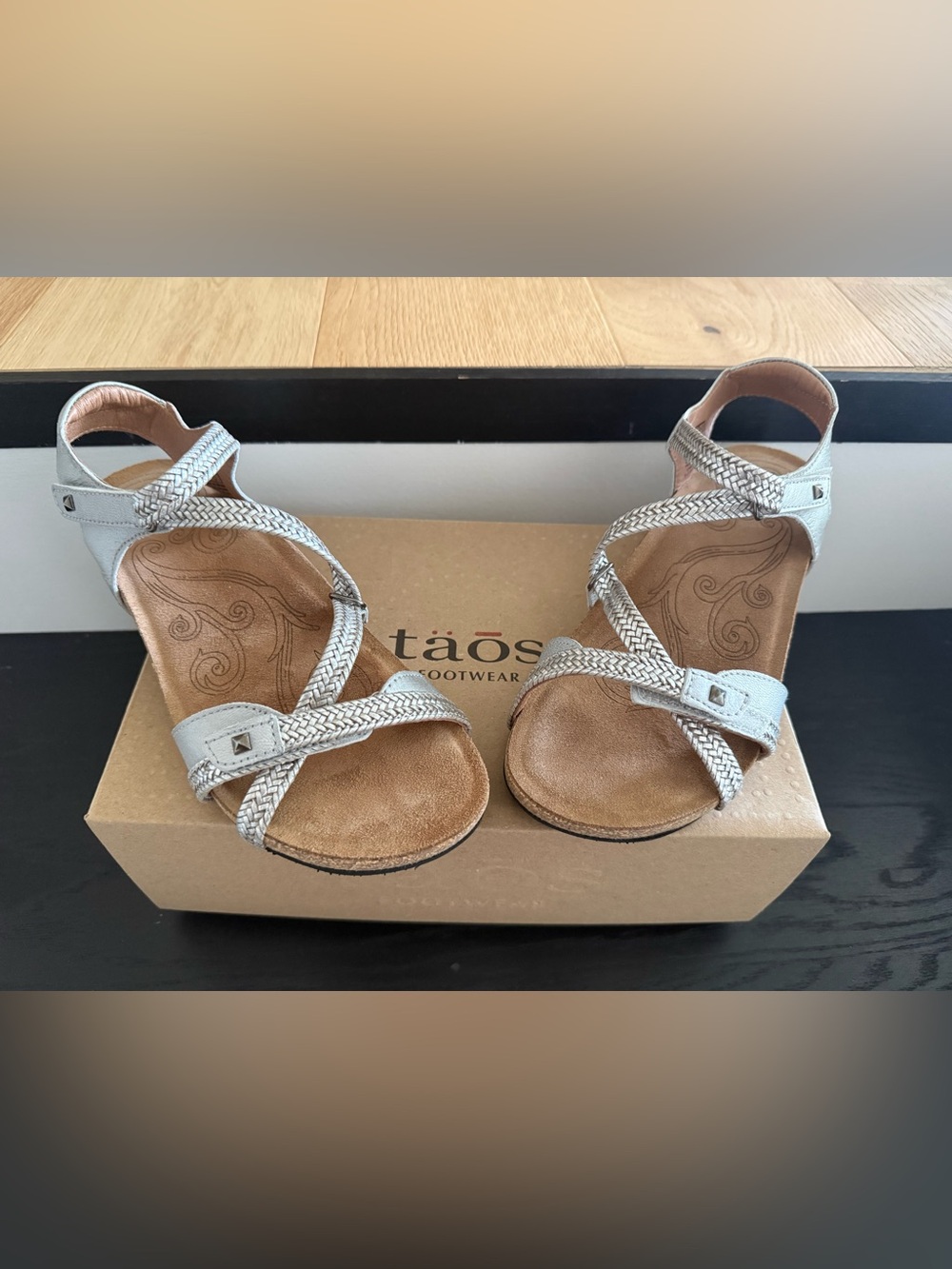 Taos Footwear Metallic Silver Braided Ankle-Strap Sandals Ziggy